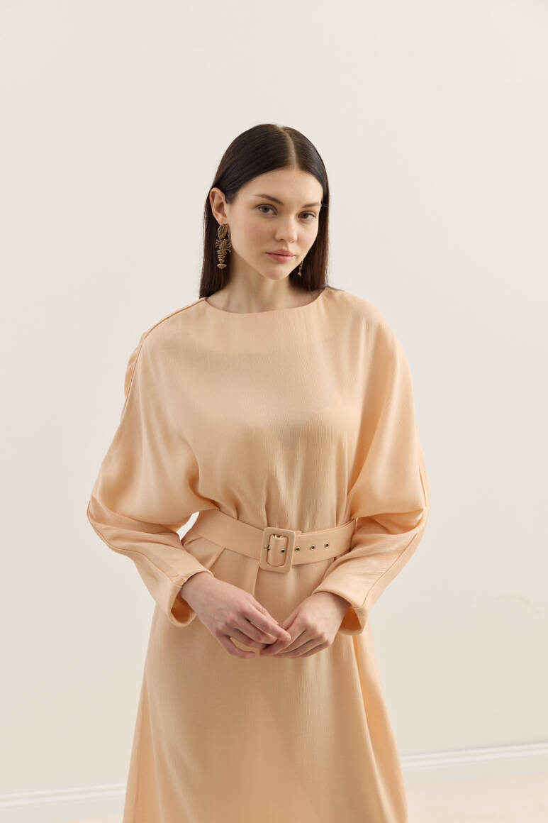 Diana Kemerli Elbise Pudra - 8