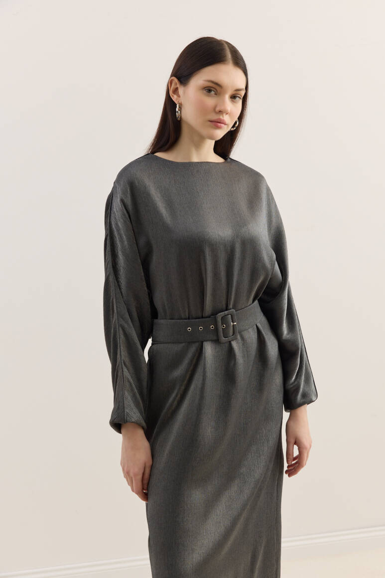 Diana Kemerli Elbise Siyah - 5