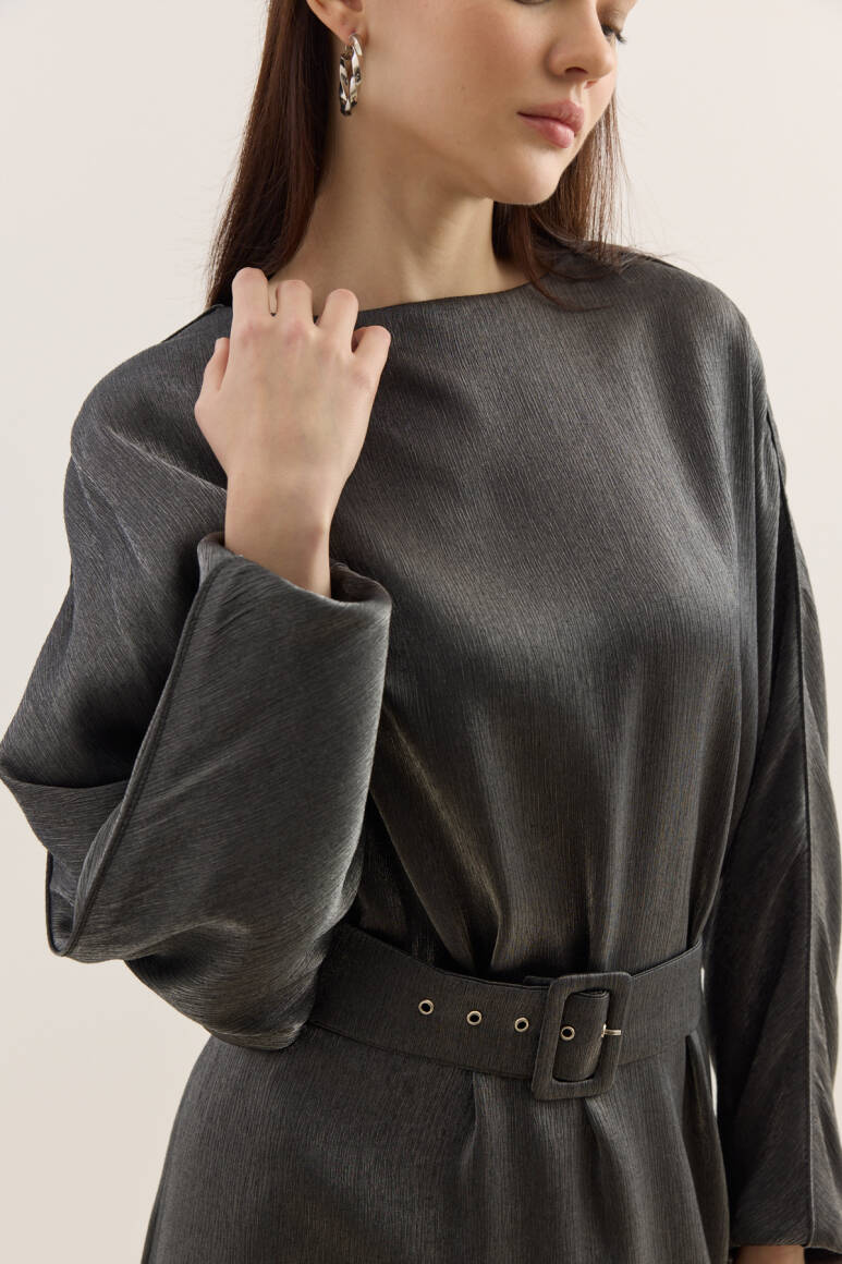 Diana Kemerli Elbise Siyah - 6