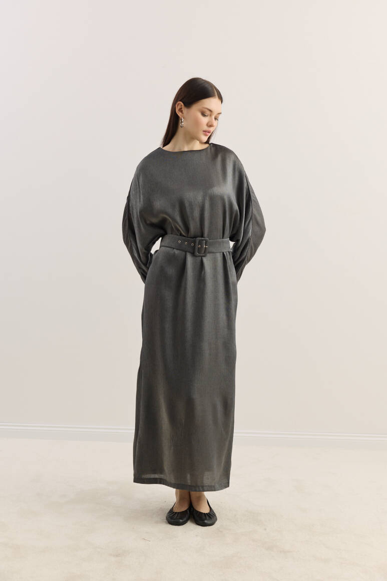 Diana Kemerli Elbise Siyah - EMNORA