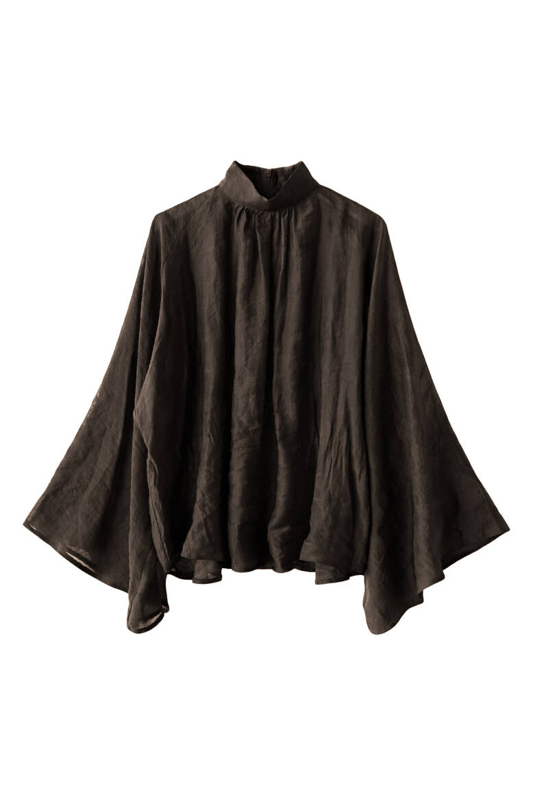 Dik Yaka Dökümlü Bluz Acı Kahve - 2