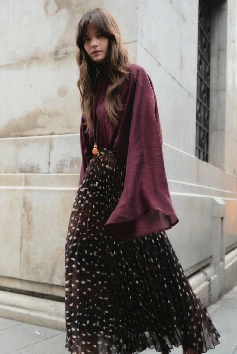 Dik Yaka Dökümlü Bluz Burgonya - 2