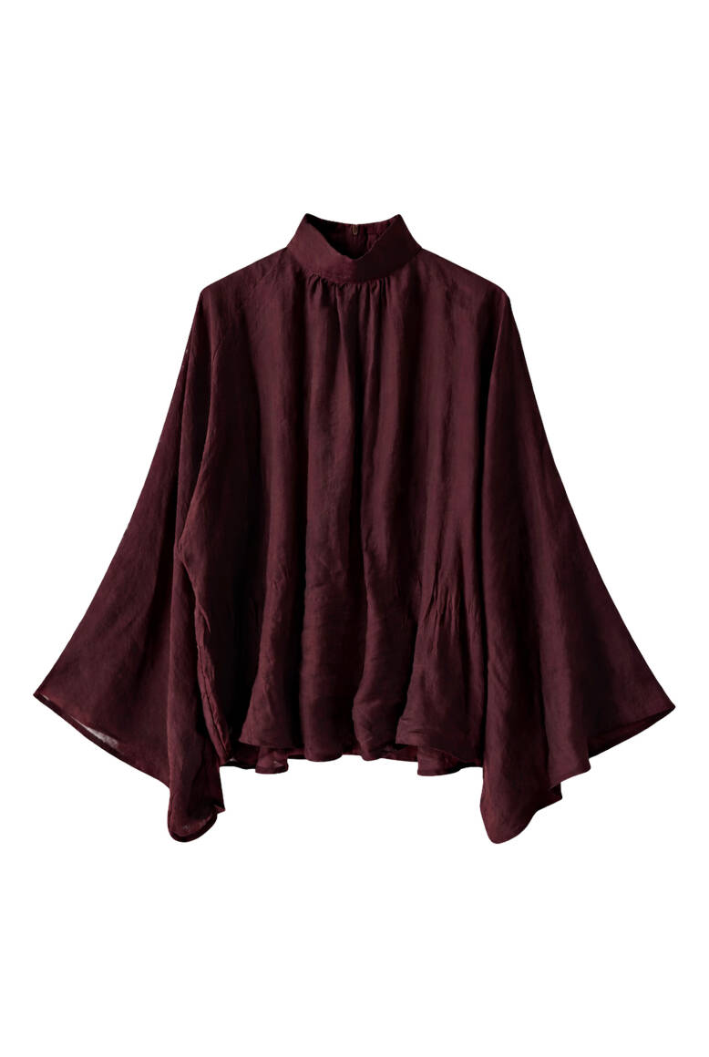 Dik Yaka Dökümlü Bluz Burgonya - 3