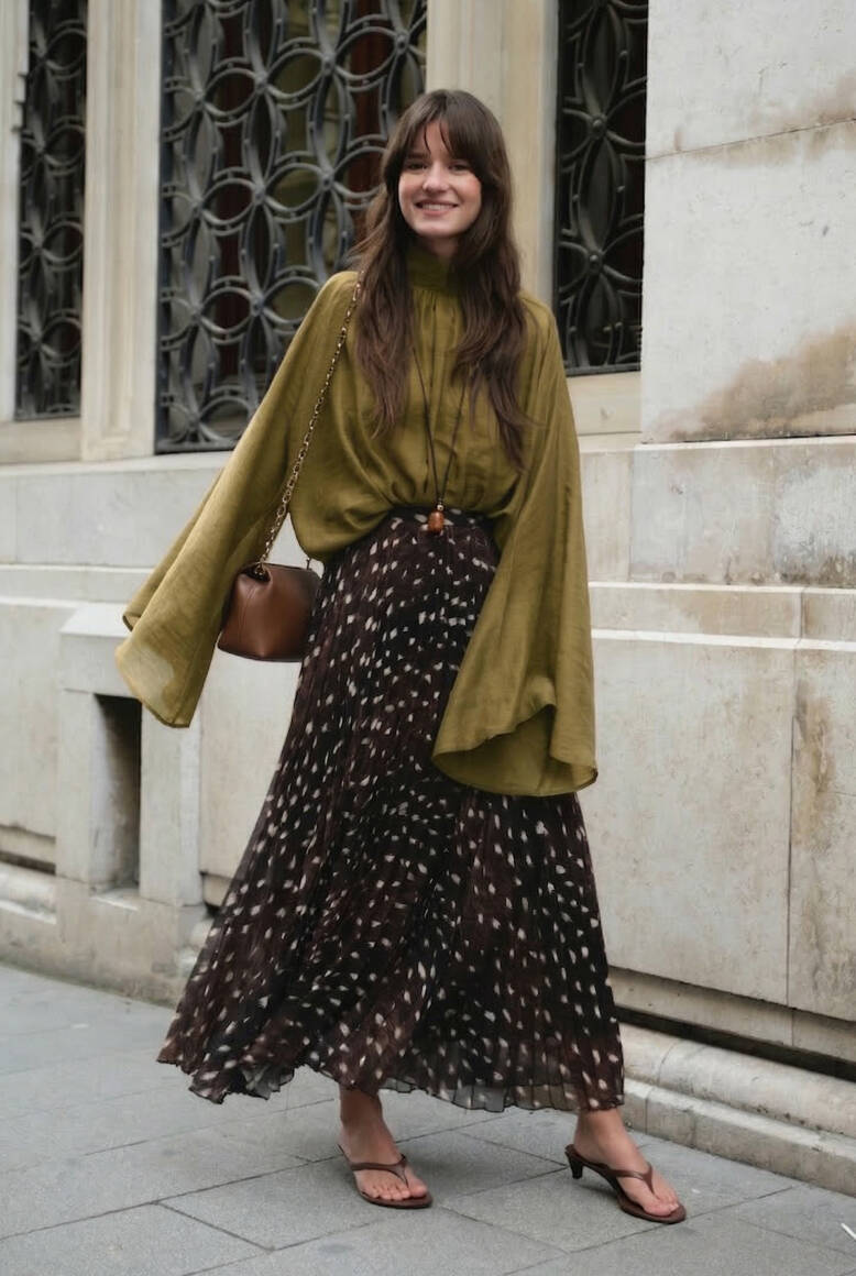 Dik Yaka Dökümlü Bluz Olive - 1