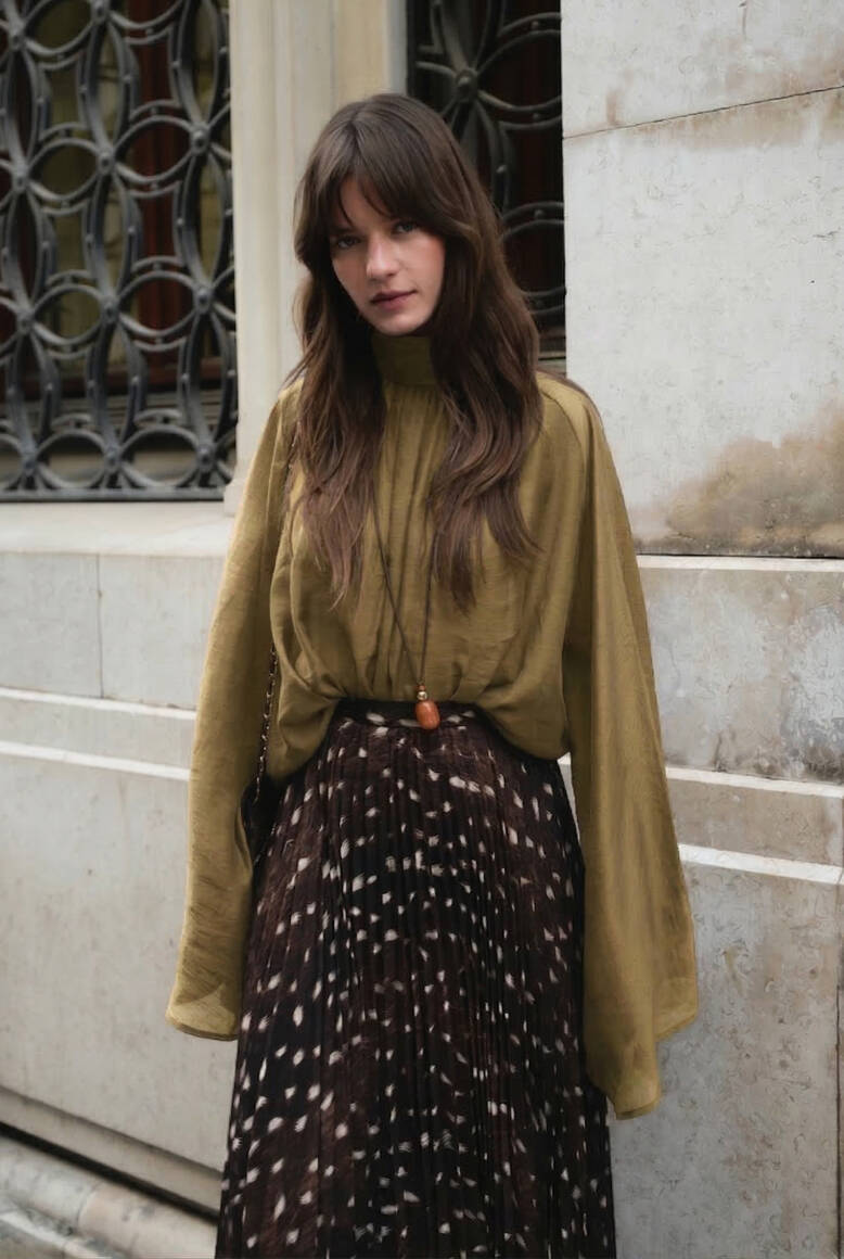 Dik Yaka Dökümlü Bluz Olive - 2