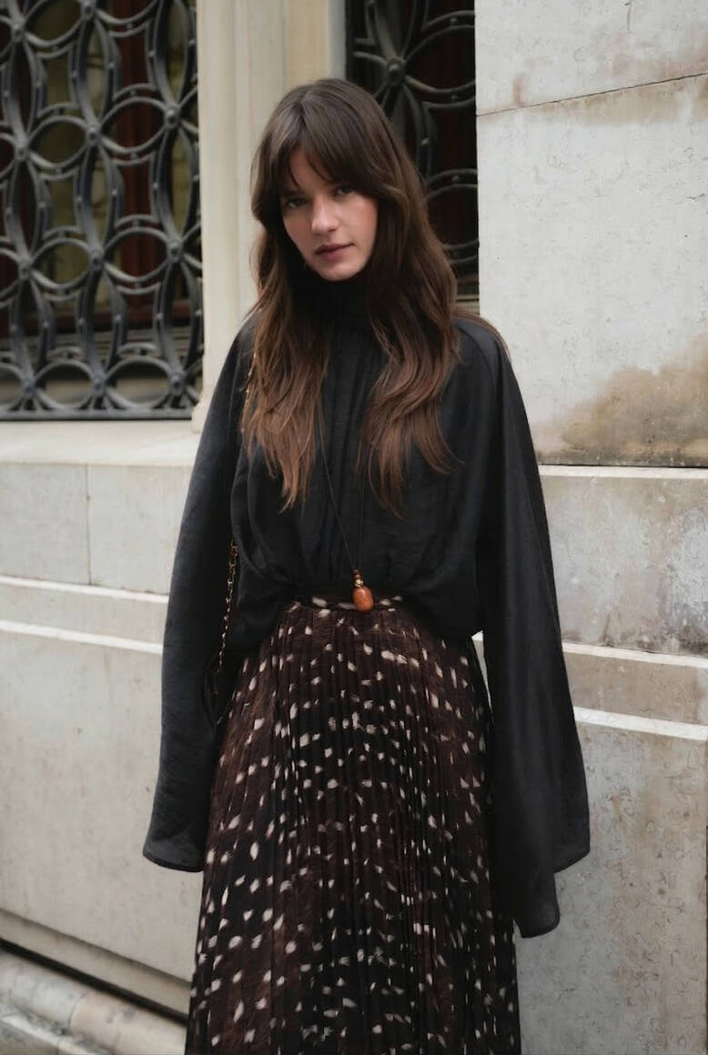 Dik Yaka Dökümlü Bluz Siyah - 1