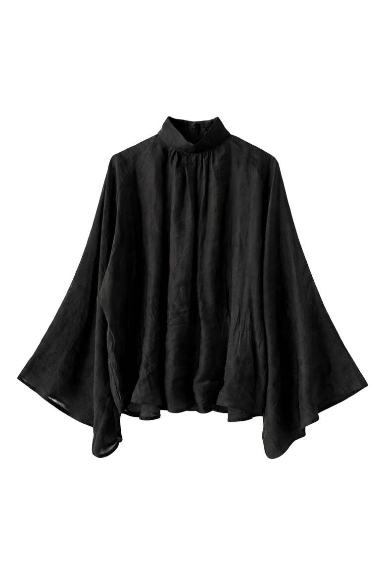 Dik Yaka Dökümlü Bluz Siyah - 3