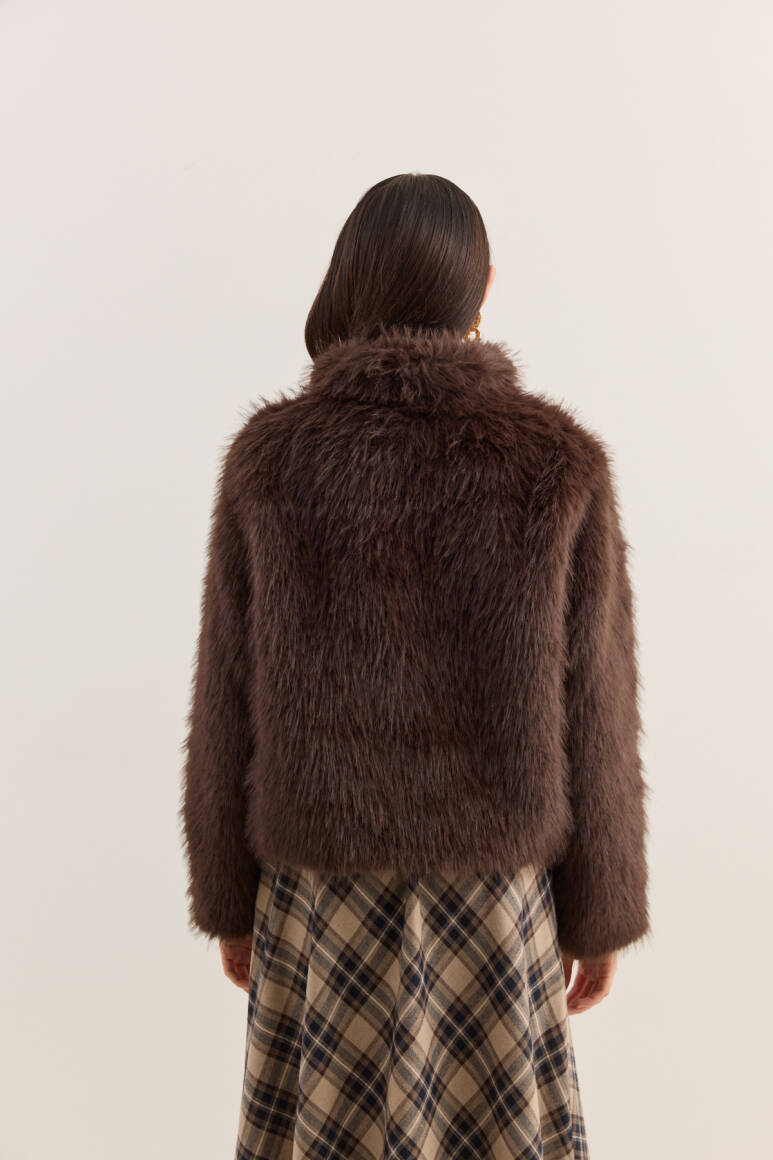 Dik Yakalı Premium Kürk Acı Kahve - 9