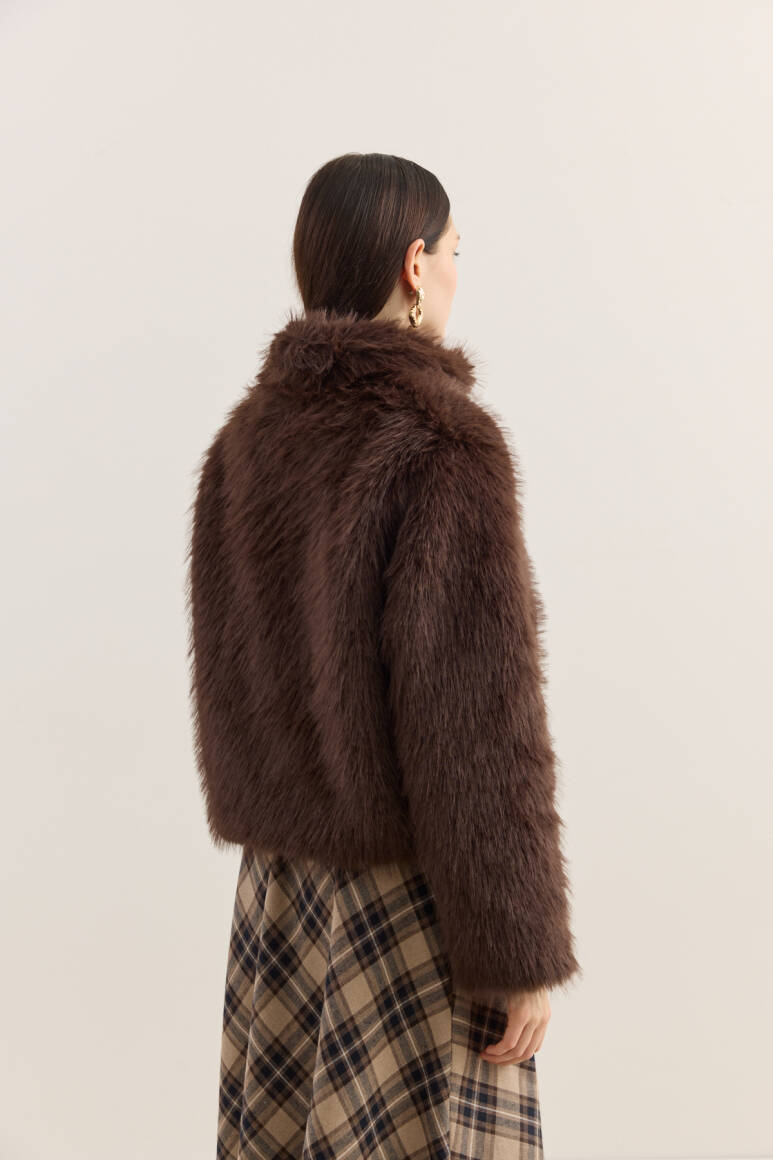 Dik Yakalı Premium Kürk Acı Kahve - 10