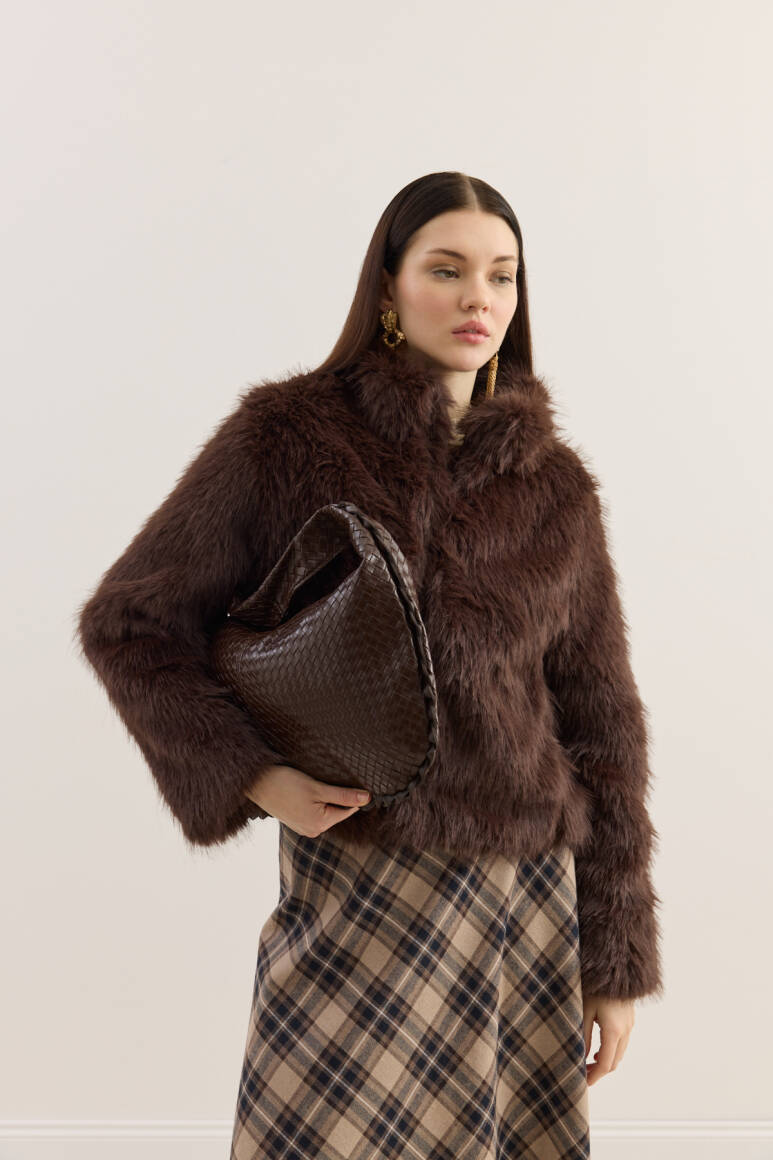 Dik Yakalı Premium Kürk Acı Kahve - 2