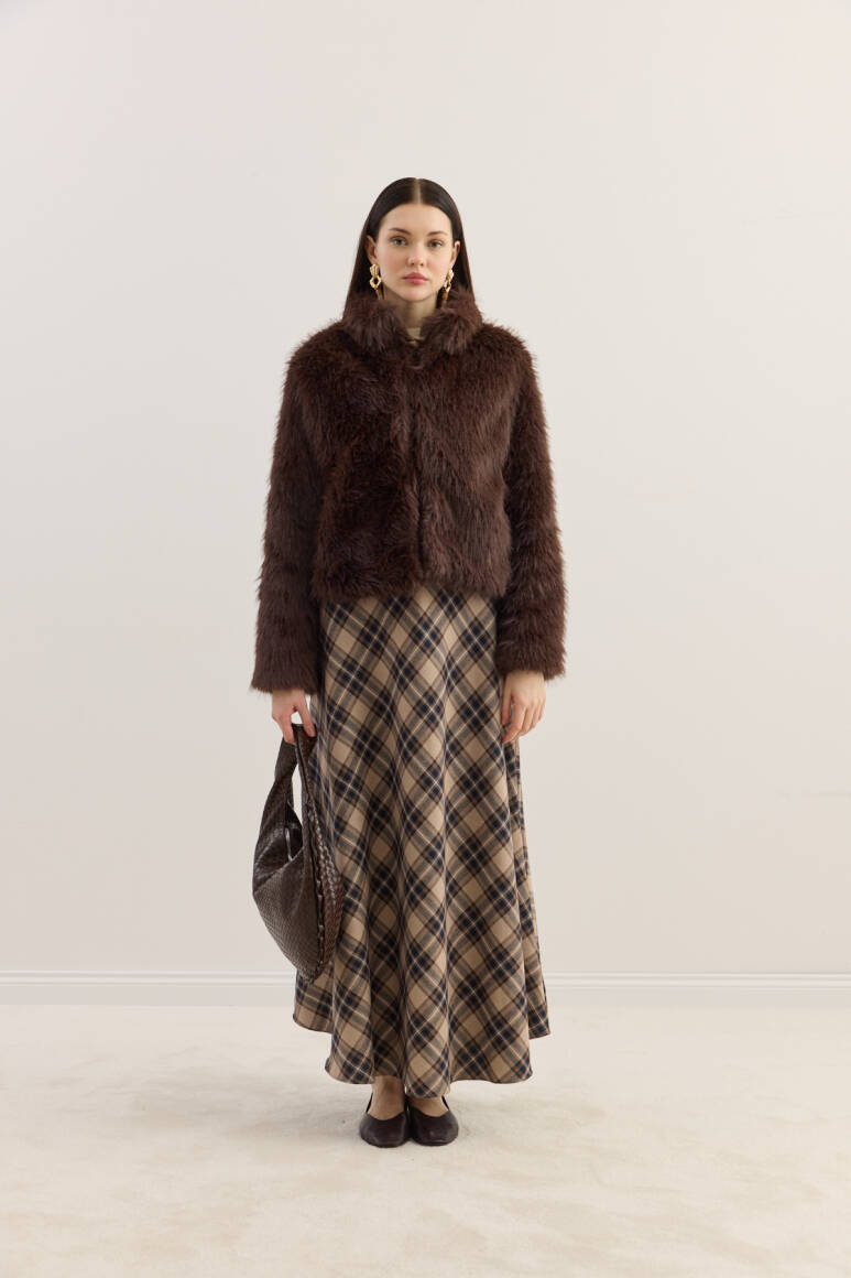 Dik Yakalı Premium Kürk Acı Kahve - 5