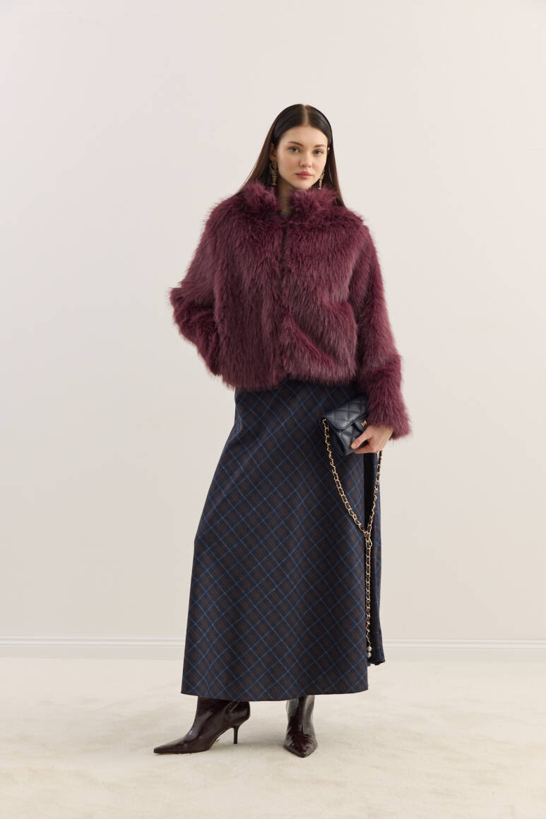 Dik Yakalı Premium Kürk Burgonya - 2