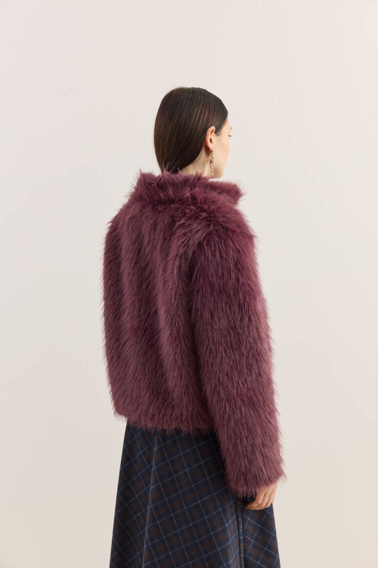 Dik Yakalı Premium Kürk Burgonya - 6