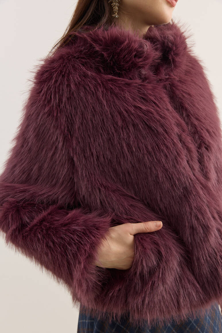 Dik Yakalı Premium Kürk Burgonya - 5