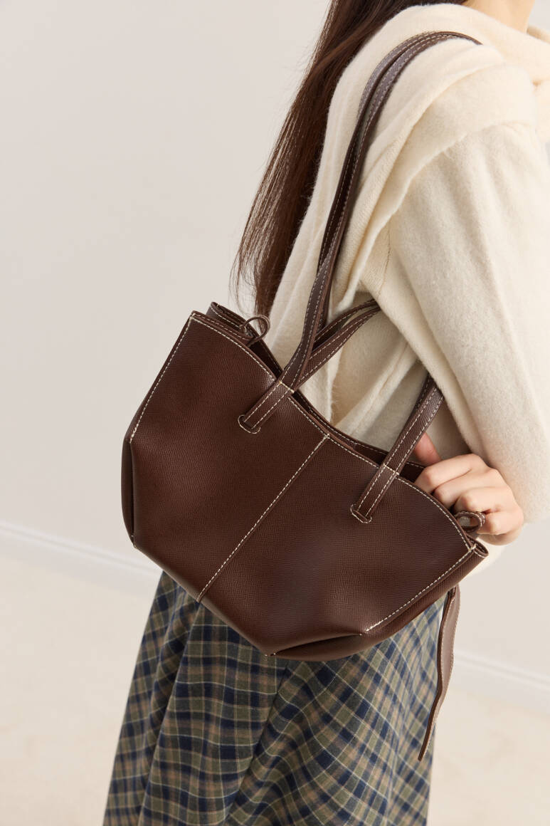 Dikiş Detaylı Mini Tote Çanta Acı Kahve - 2