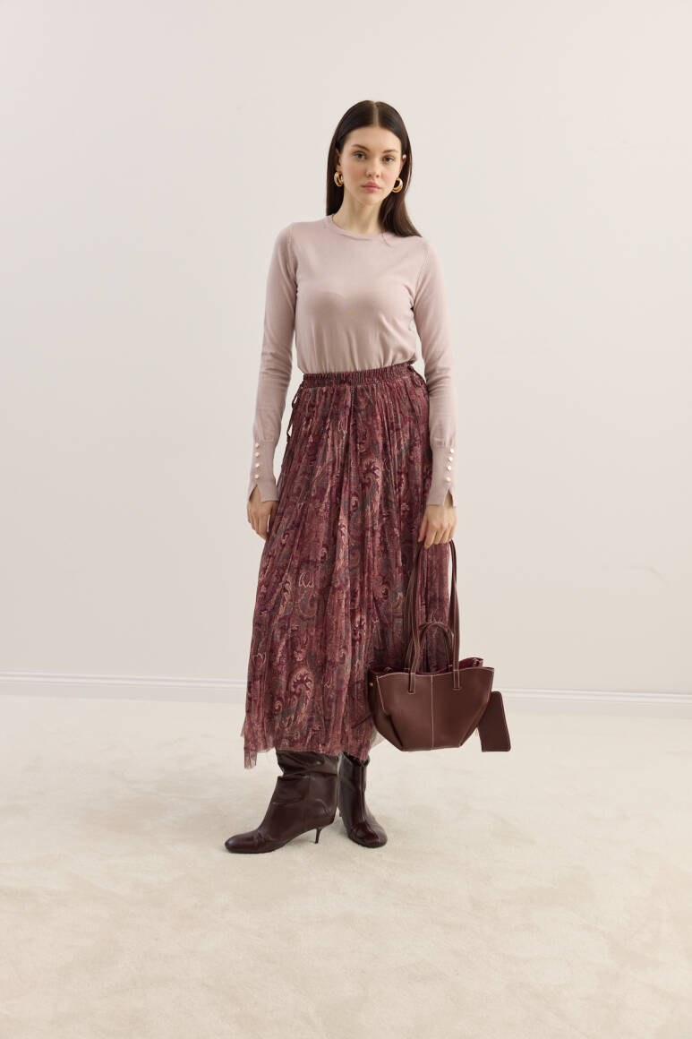 Dikiş Detaylı Mini Tote Çanta Bordo - 4