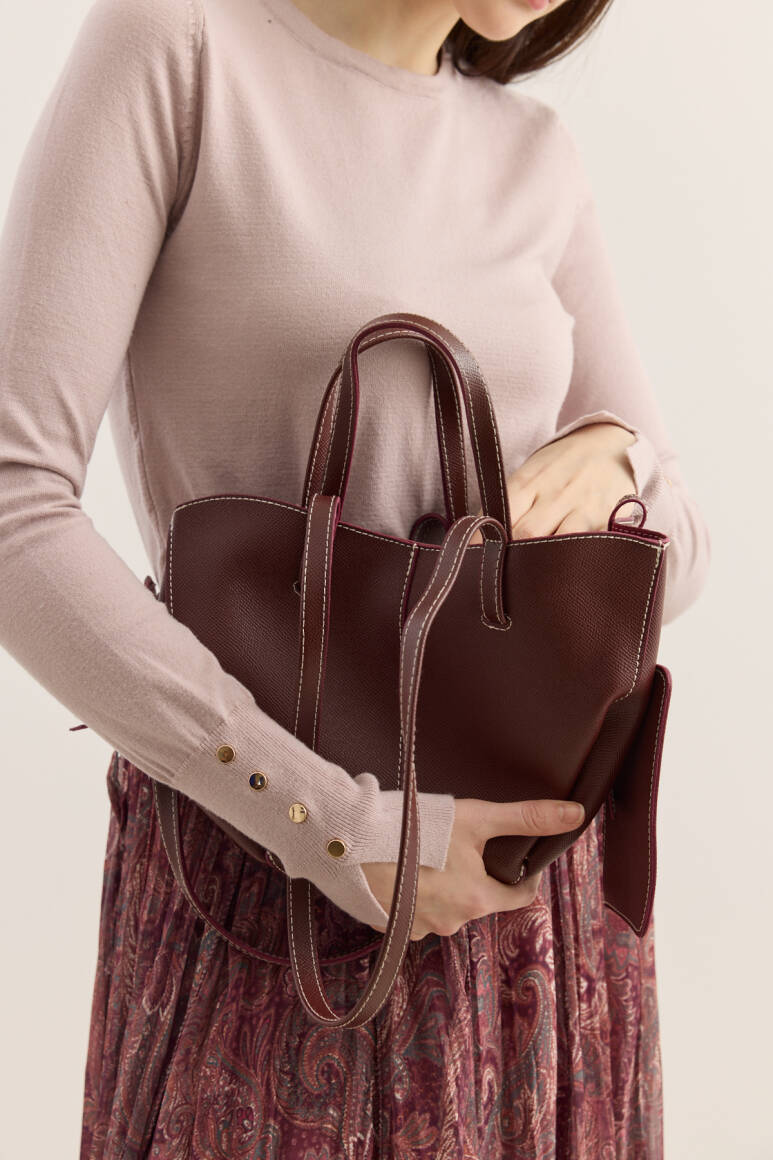 Dikiş Detaylı Mini Tote Çanta Bordo - 7