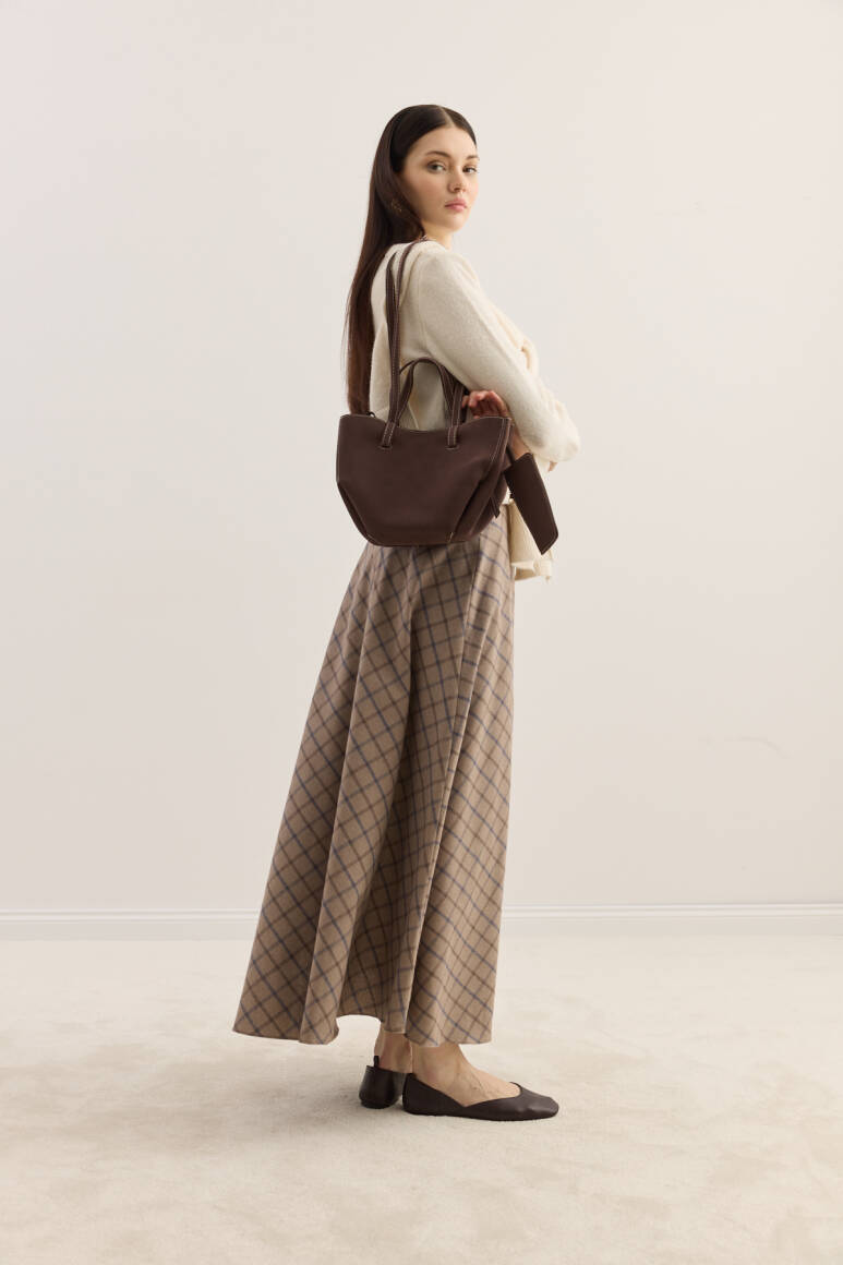 Dikiş Detaylı Mini Tote Çanta Süet Acı Kahve - 2