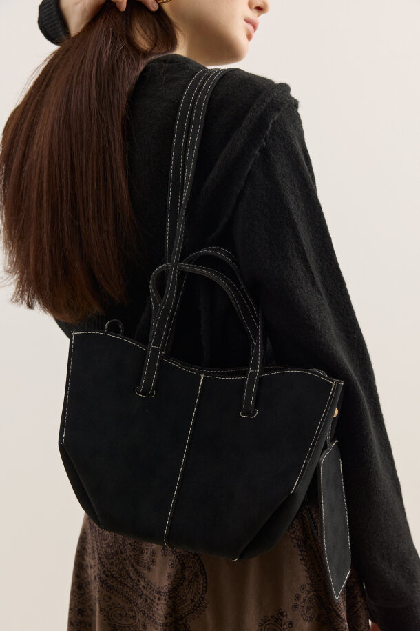 Dikiş Detaylı Mini Tote Çanta Süet Siyah - EMNORA (1)
