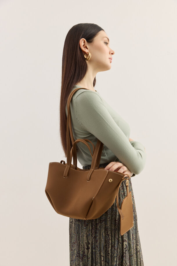 Dikiş Detaylı Mini Tote Çanta Süet Taba - EMNORA (1)