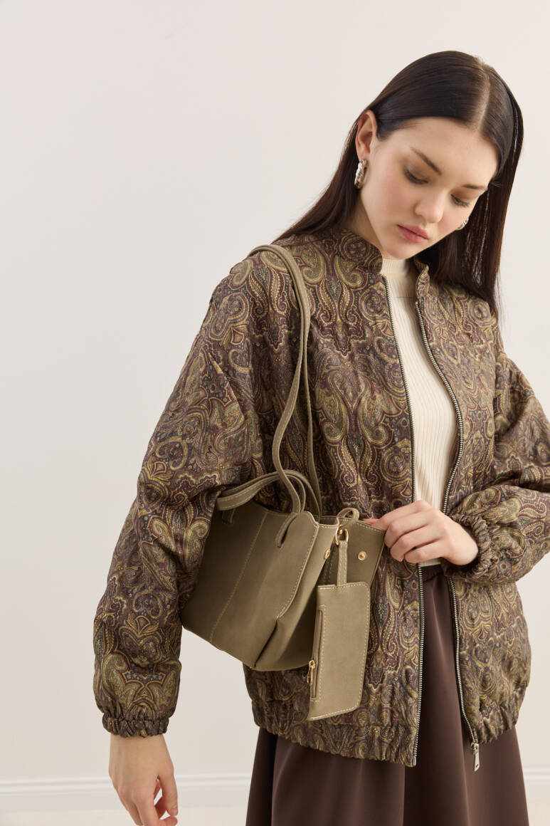 Dikiş Detaylı Mini Tote Çanta Süet Vizon - 5