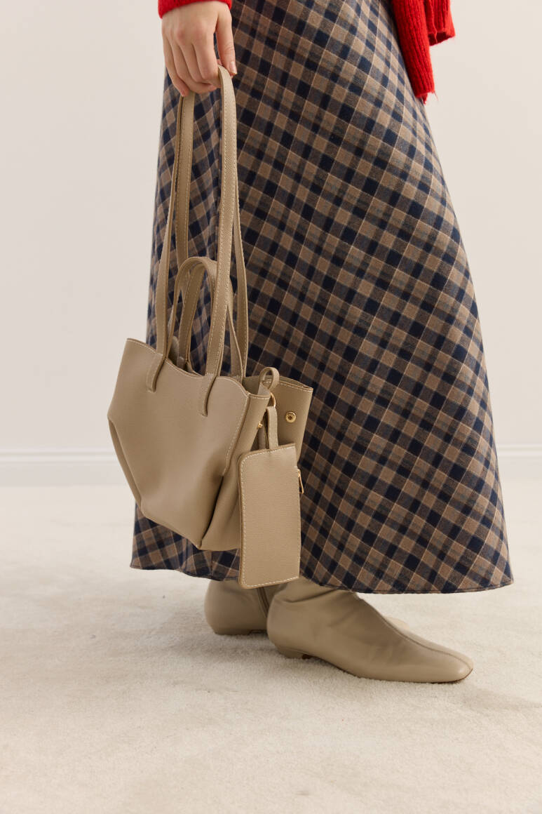 Dikiş Detaylı Mini Tote Çanta Vizon - 4