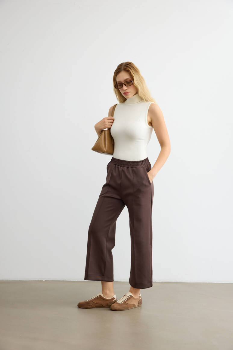 Dikiş Detaylı Scuba Pantolon Acı Kahve - 2