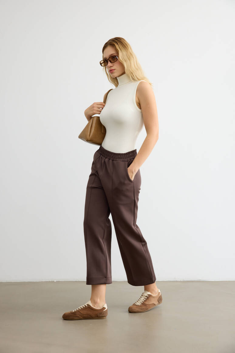 Dikiş Detaylı Scuba Pantolon Acı Kahve - 3