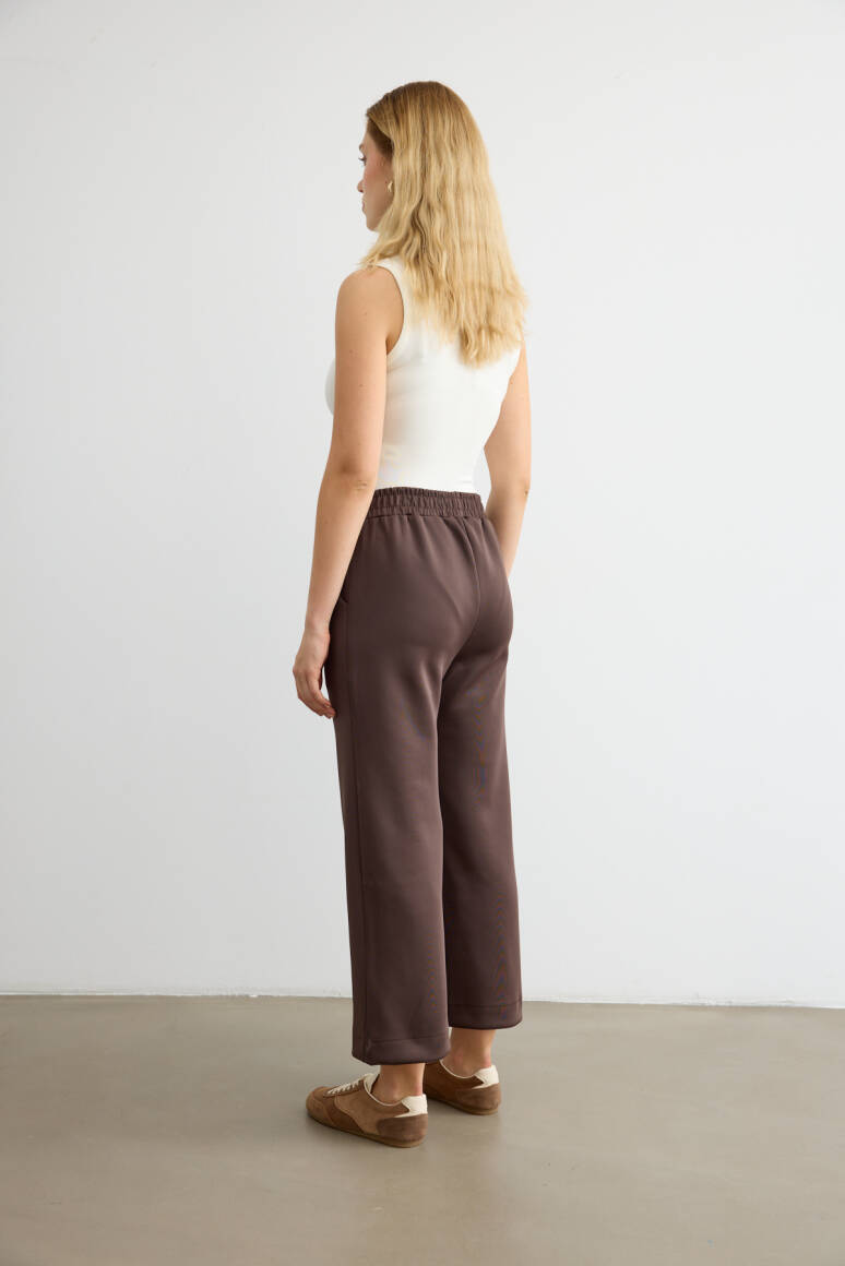 Dikiş Detaylı Scuba Pantolon Acı Kahve - 4