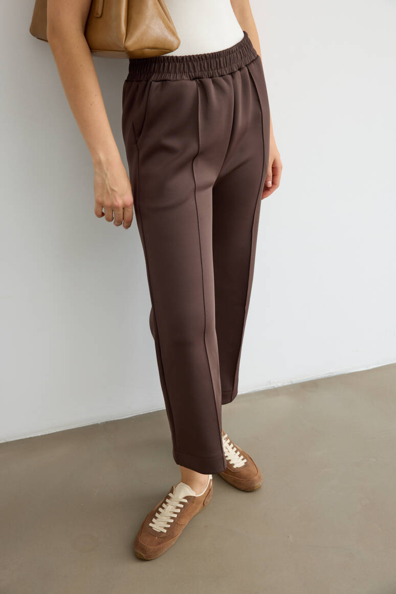 Dikiş Detaylı Scuba Pantolon Acı Kahve - 5
