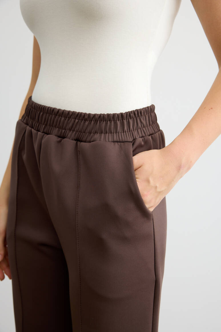 Dikiş Detaylı Scuba Pantolon Acı Kahve - 6