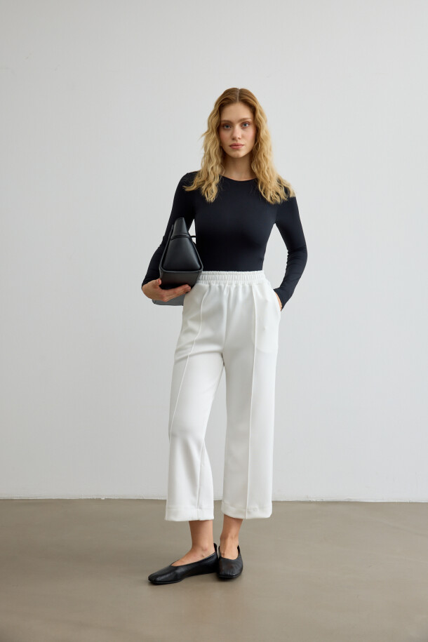 Dikiş Detaylı Scuba Pantolon Beyaz - EMNORA