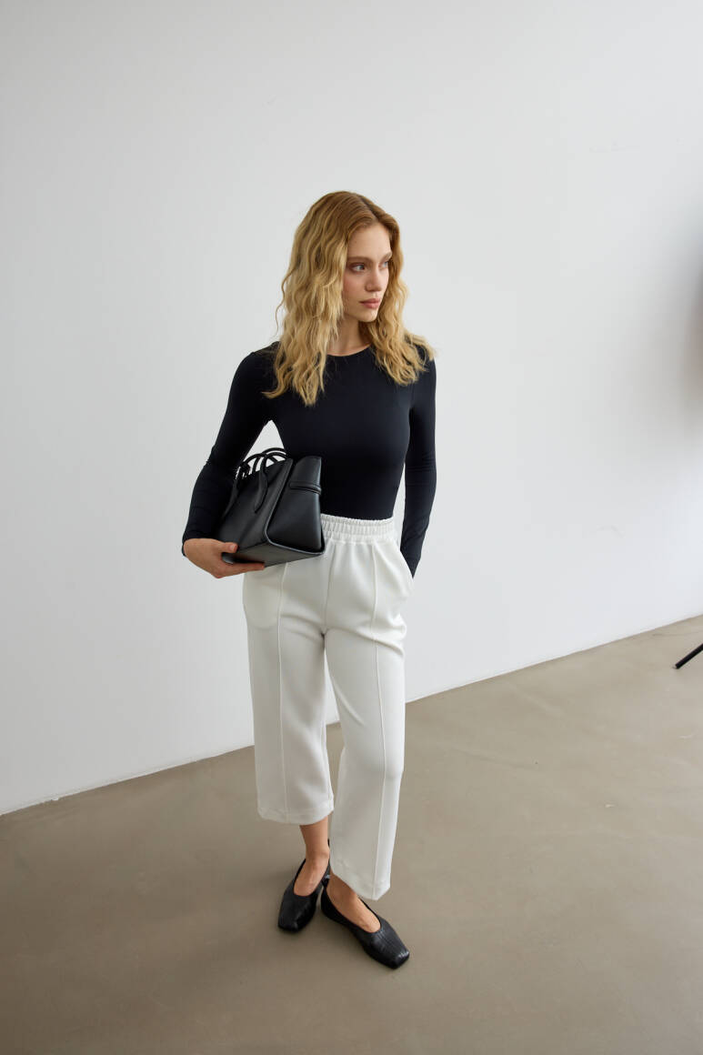 Dikiş Detaylı Scuba Pantolon Beyaz - 10