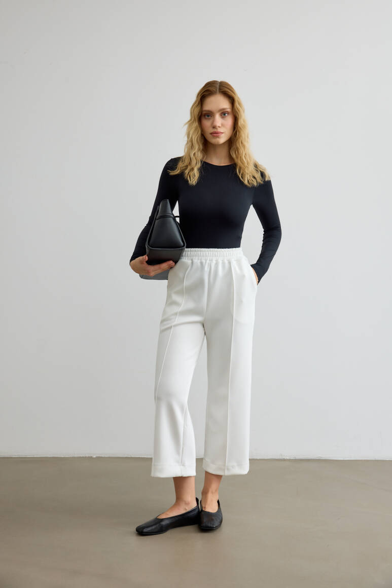 Dikiş Detaylı Scuba Pantolon Beyaz - 1