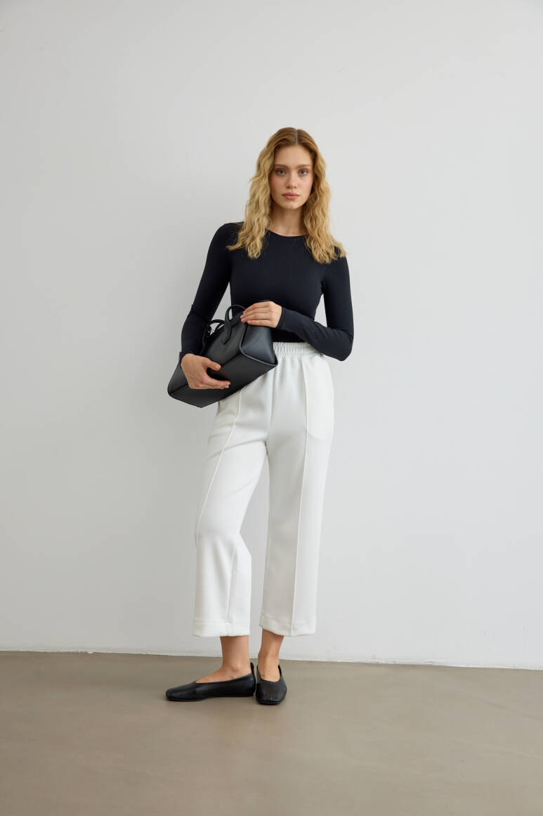 Dikiş Detaylı Scuba Pantolon Beyaz - 3