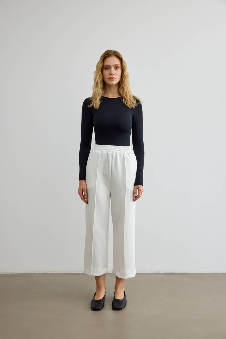 Dikiş Detaylı Scuba Pantolon Beyaz - 5