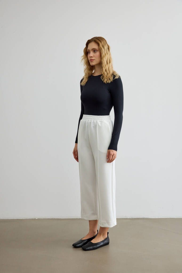 Dikiş Detaylı Scuba Pantolon Beyaz - 7