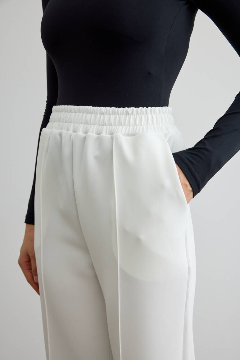 Dikiş Detaylı Scuba Pantolon Beyaz - 9