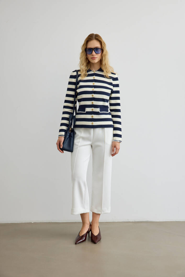 Dikiş Detaylı Scuba Pantolon Beyaz - 2