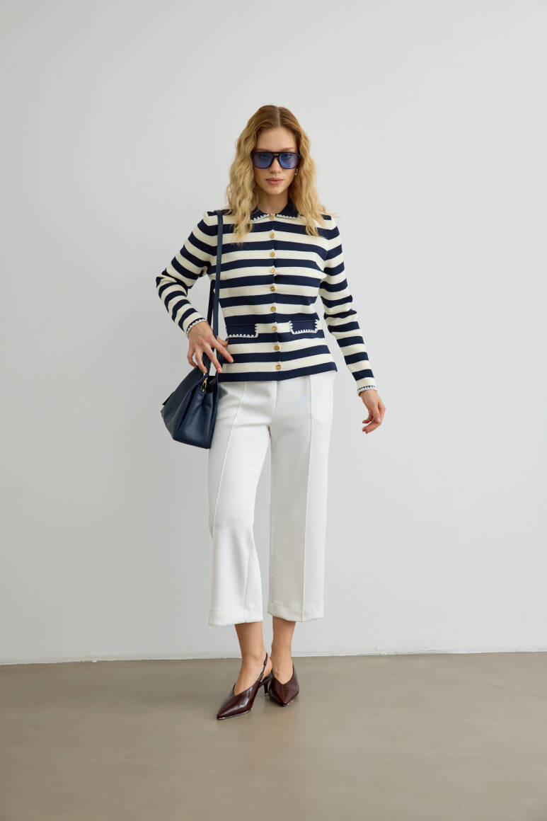 Dikiş Detaylı Scuba Pantolon Beyaz - 4