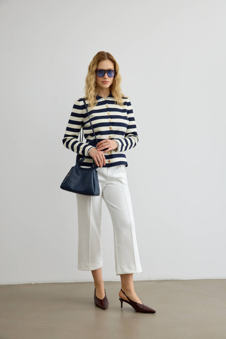 Dikiş Detaylı Scuba Pantolon Beyaz - 11