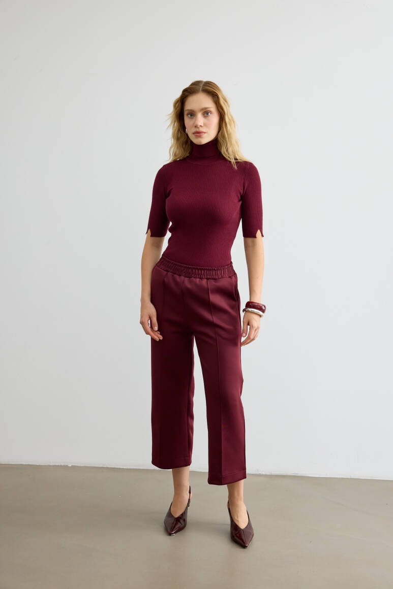 Dikiş Detaylı Scuba Pantolon Bordo - EMNORA