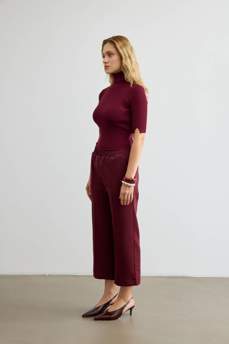 Dikiş Detaylı Scuba Pantolon Bordo - 2
