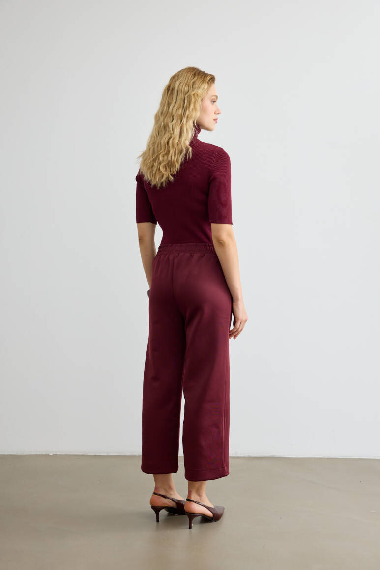 Dikiş Detaylı Scuba Pantolon Bordo - 3