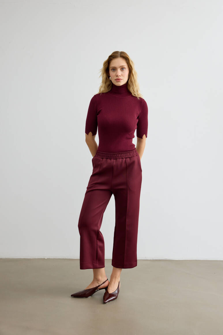 Dikiş Detaylı Scuba Pantolon Bordo - 4