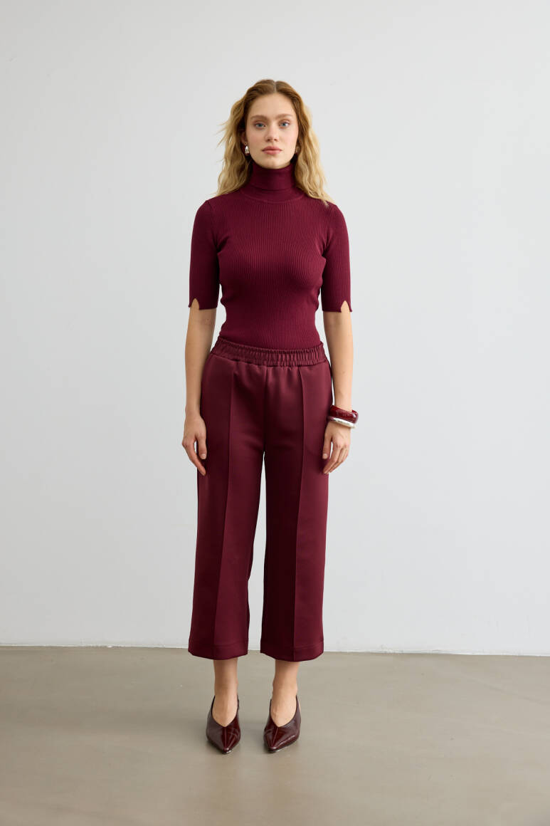 Dikiş Detaylı Scuba Pantolon Bordo - 5