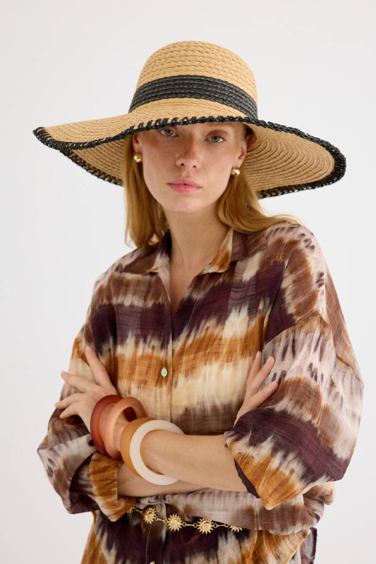 Dikişli Hasır Şapka Siyah - EMNORA