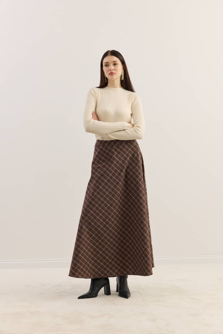 Ekose Kloş Etek Acı Kahve - EMNORA