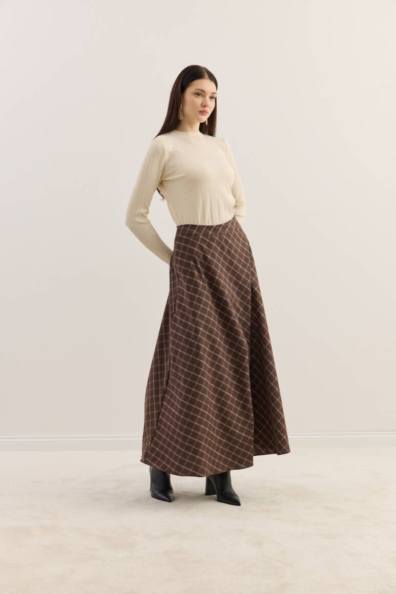 Ekose Kloş Etek Acı Kahve - 2