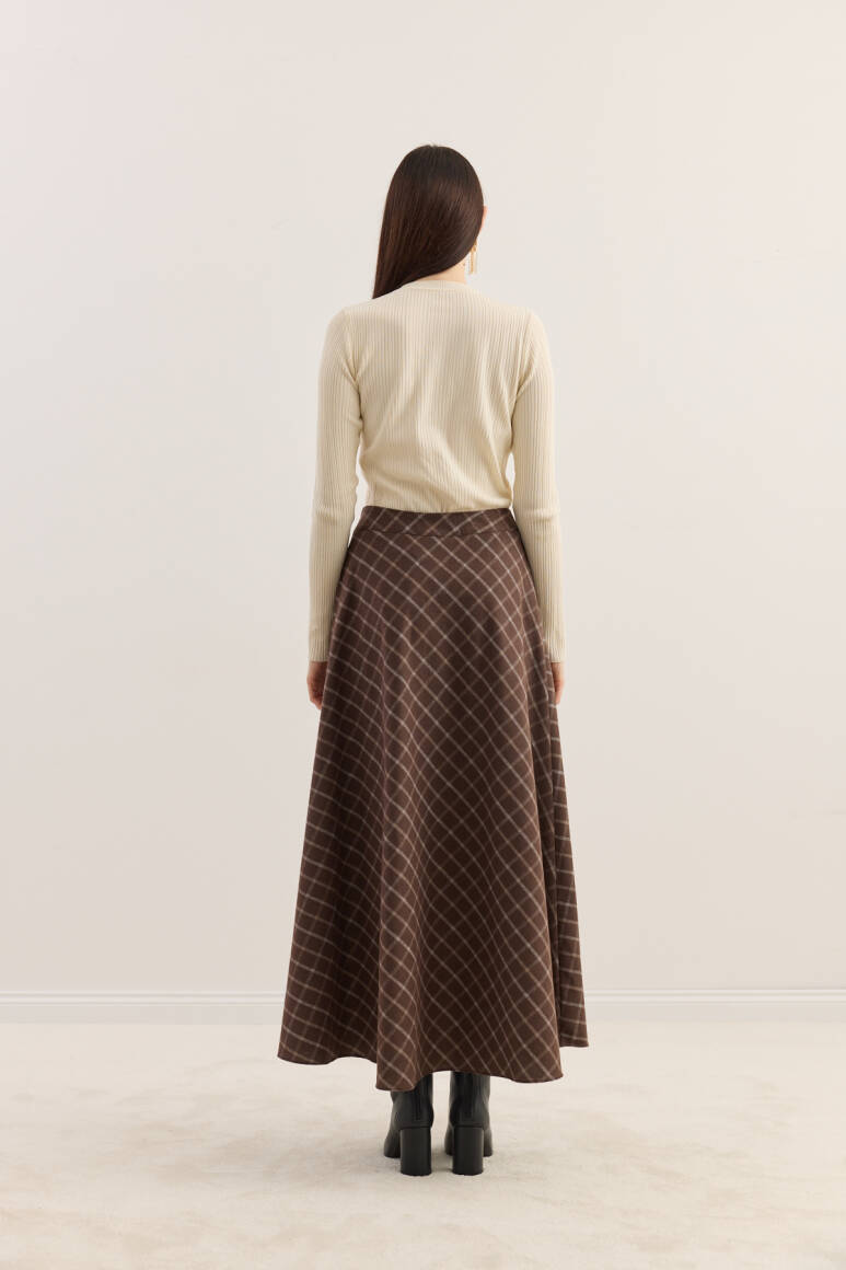 Ekose Kloş Etek Acı Kahve - 5